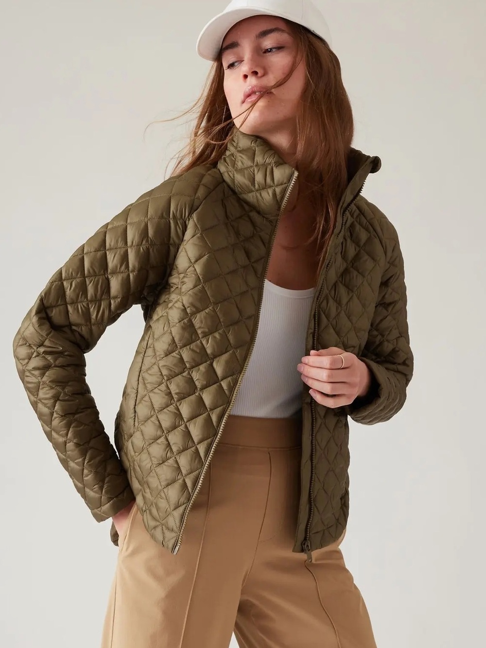 Athleta Olive Whisper Featherless Puffer Jacket Women’s Size Large